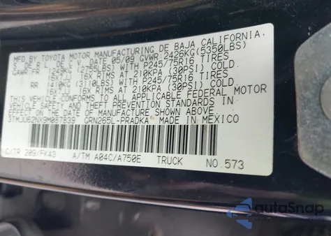 2009 Toyota Tacoma Prerunner V6 z USA, uszkodzony, nr VIN 3TMJU62NX9M087839